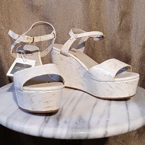 white Zara Women Cork Wedge Sandal, 7.5m Euro 38